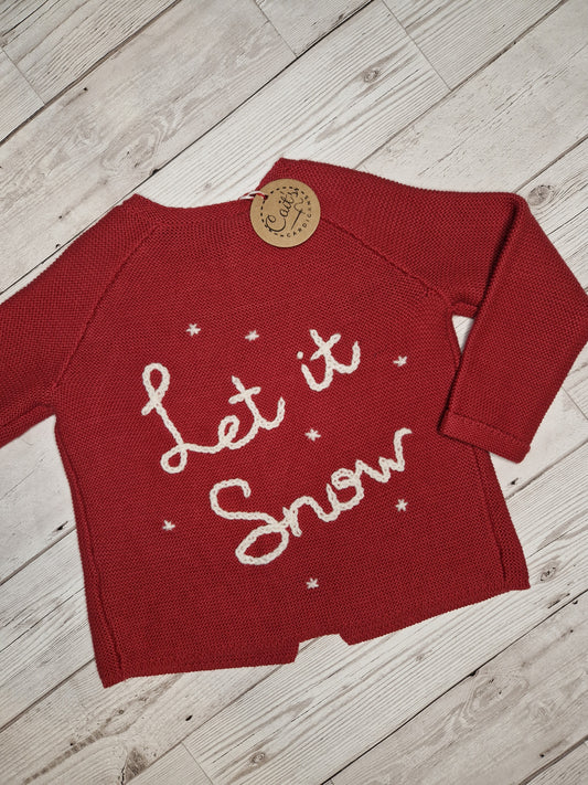 12-18m "let it snow" red cardigan - Cait's Cardigans