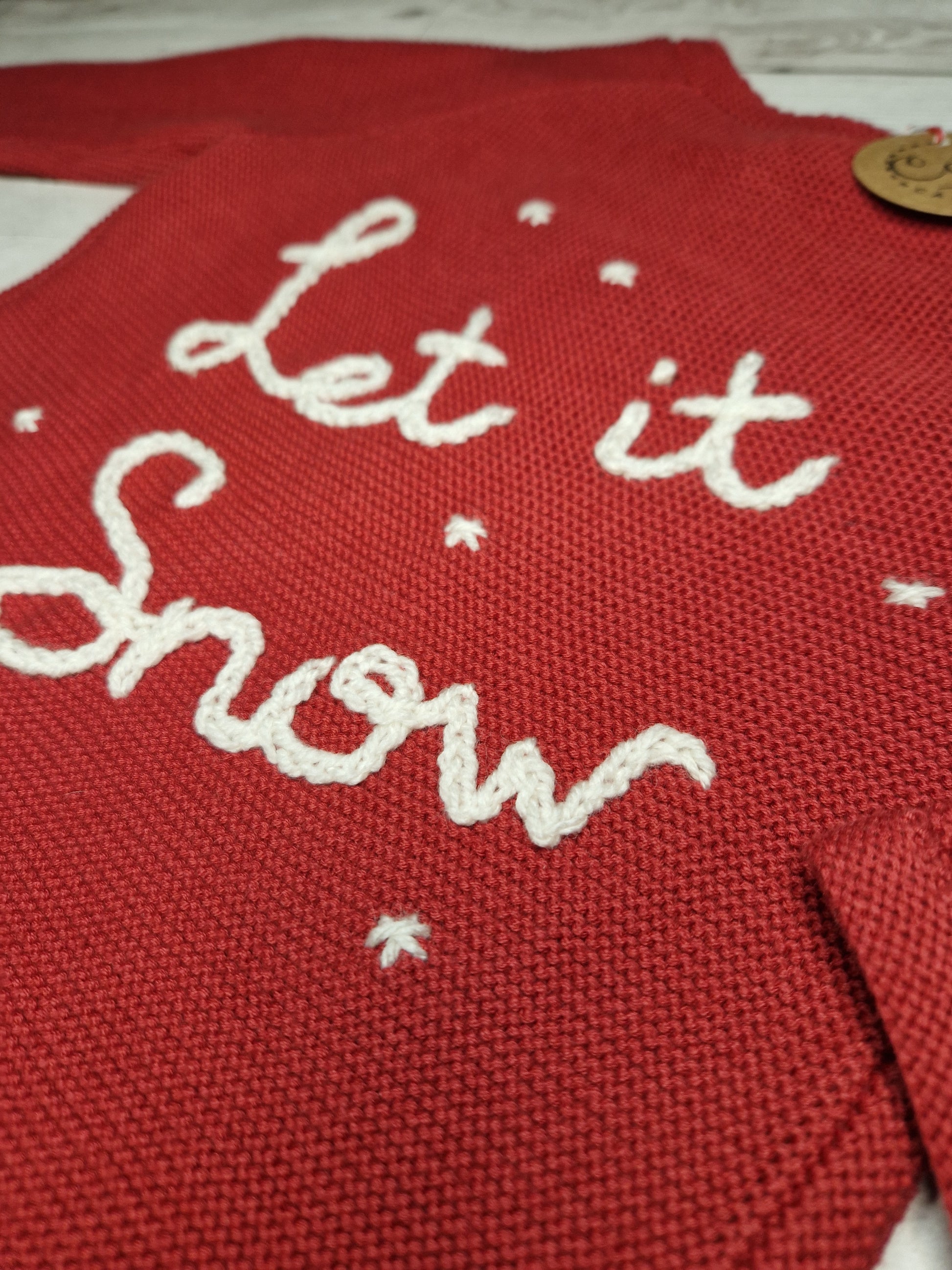 12-18m "let it snow" red cardigan - Cait's Cardigans