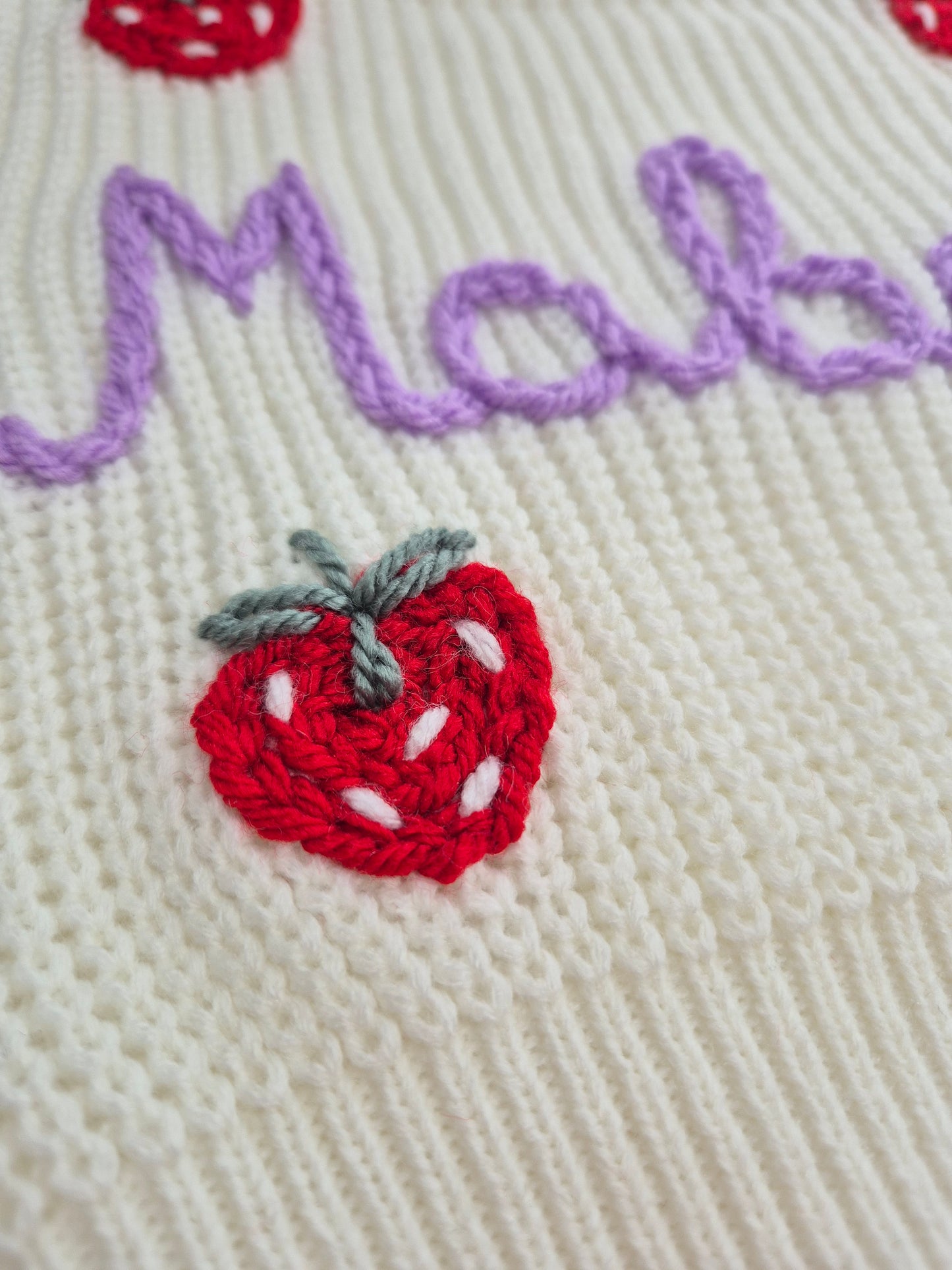 'Mabel' name + strawberries cream embroidered jumper