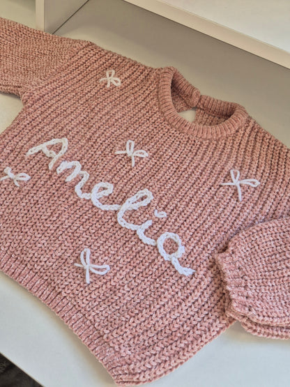 12-18m "Amelia" name + mini bows supersoft jumper