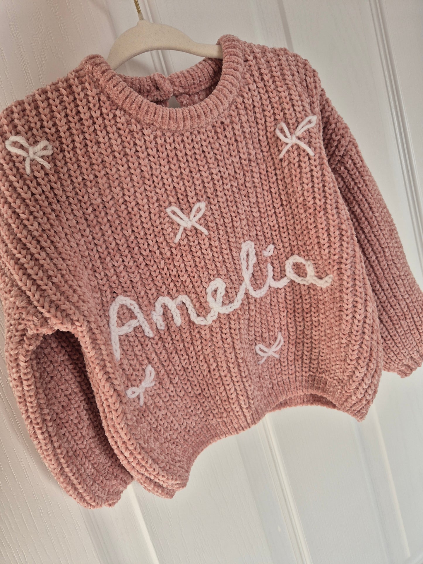 12-18m "Amelia" name + mini bows supersoft jumper